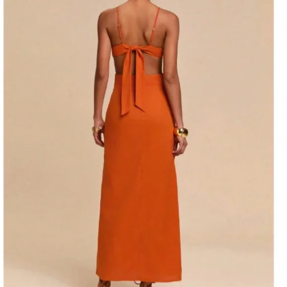 NEW 2026 Orange 3D Flower Linen Blend Dress - Picture 2 of 7